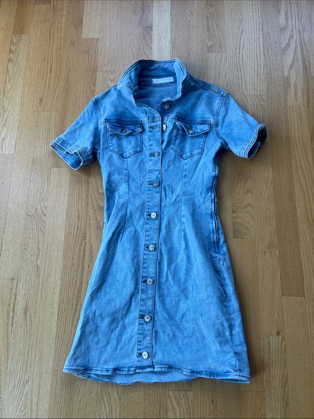 Zara Light Blue Denim Button-Front Dress